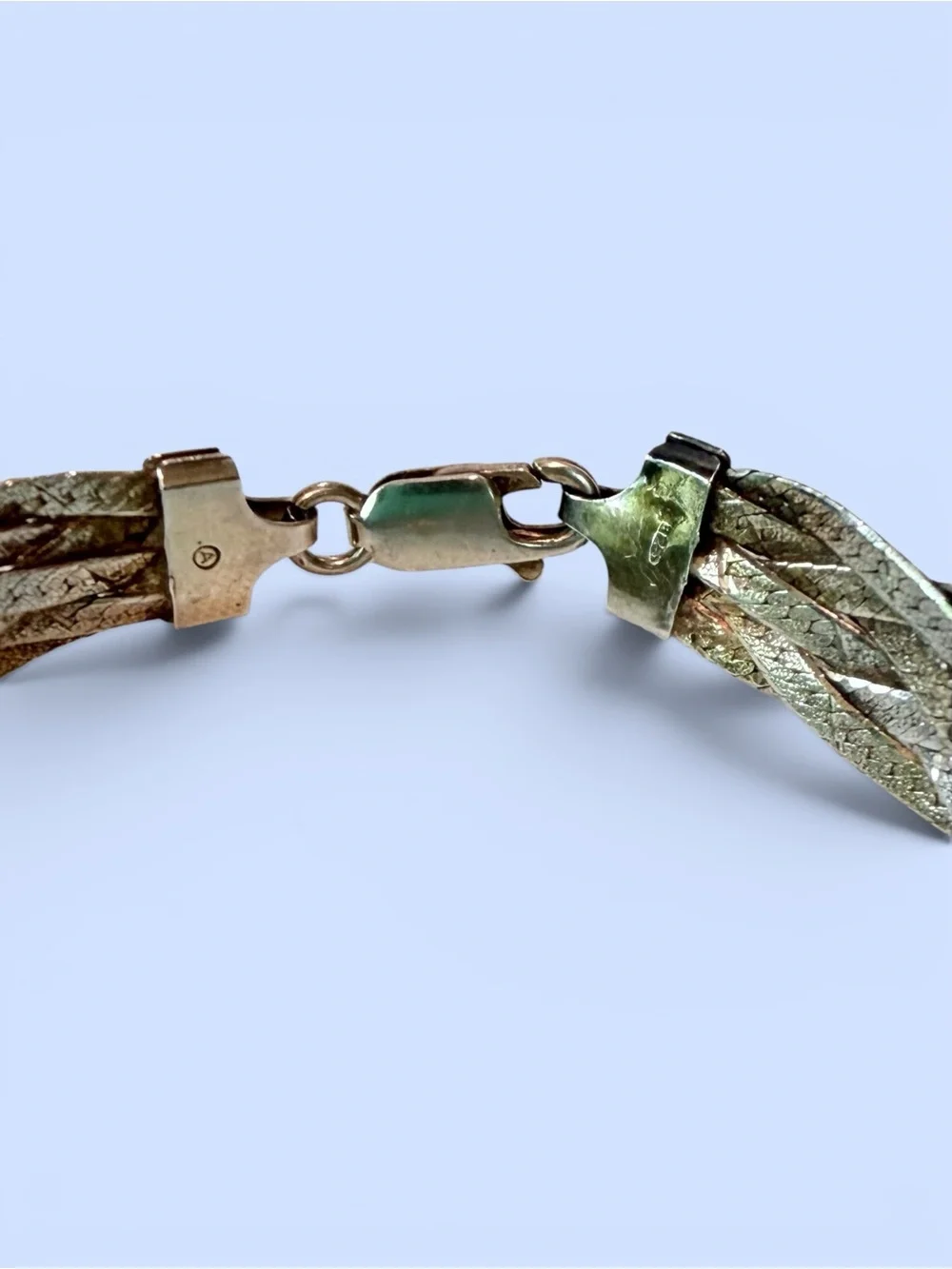 Vintage Tri-Color Braided Bracelet .925 Sterling Silver, Yellow & Rose Gold Wash
